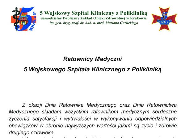 Życzenia z okazji Dnia Ratownictwa Medycznego 