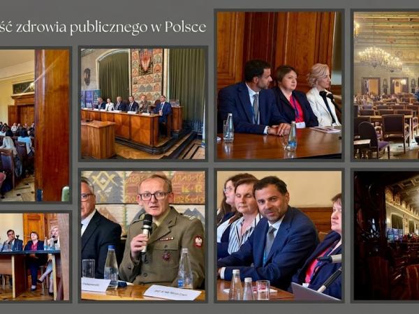Kolaż ze zdjęć z konferencji o zdrowiu publicznym w Polsce 
